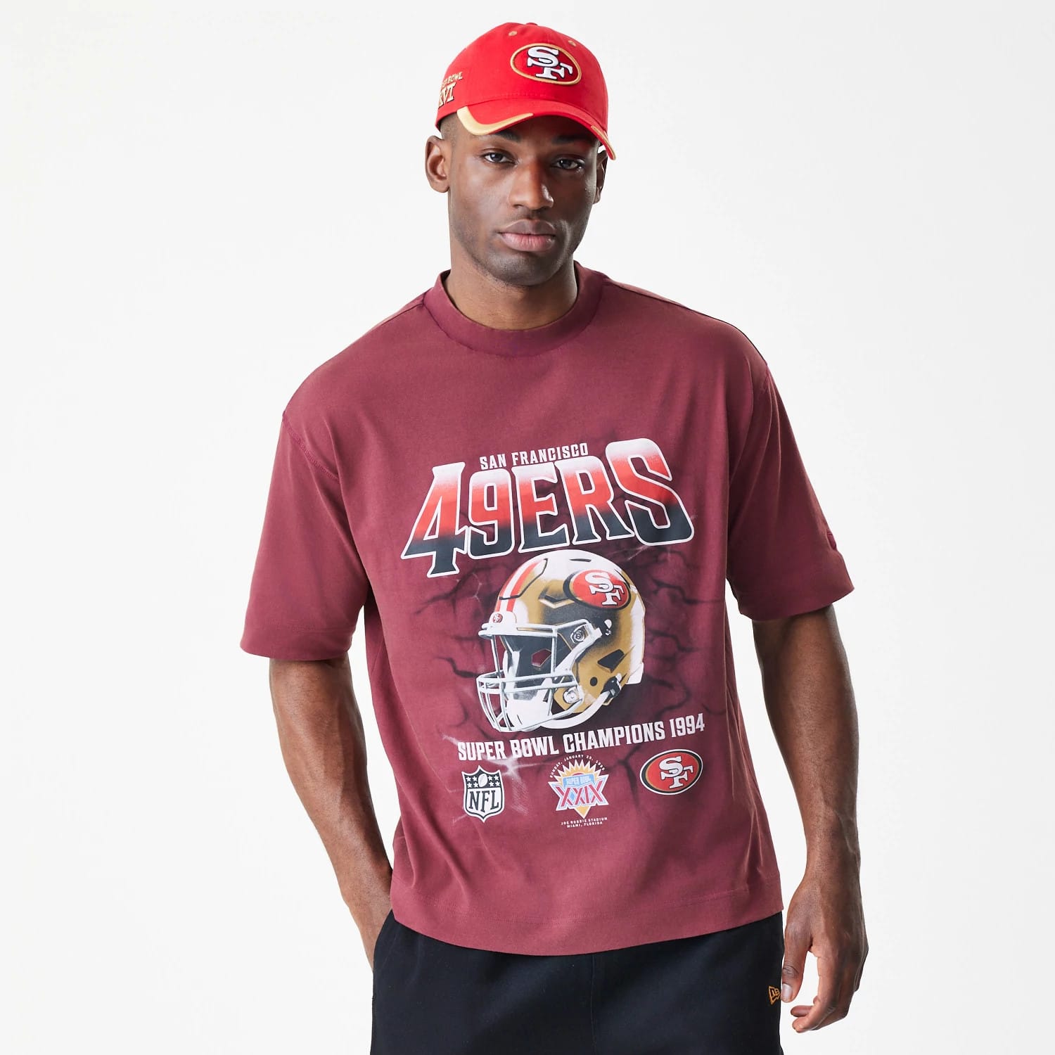 NFL Washed Boxy San Francisco 49ers Dark Red Oversized T-Shirt