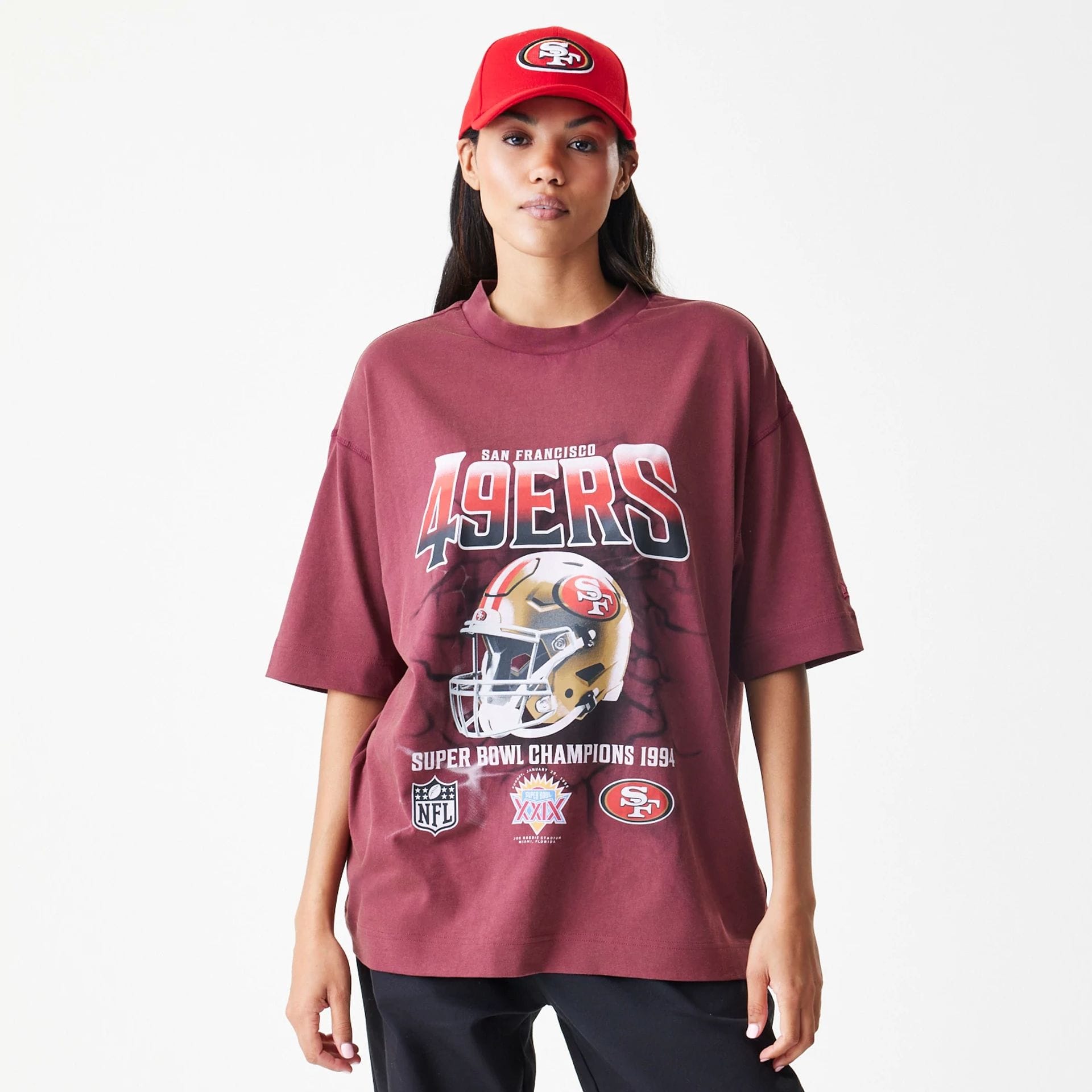 NFL Washed Boxy San Francisco 49ers Dark Red Oversized T-Shirt