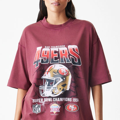 The Male model is wearing San Francisco 49ers NFL Washed Boxy Dark Red Oversized T-Shirt  6
