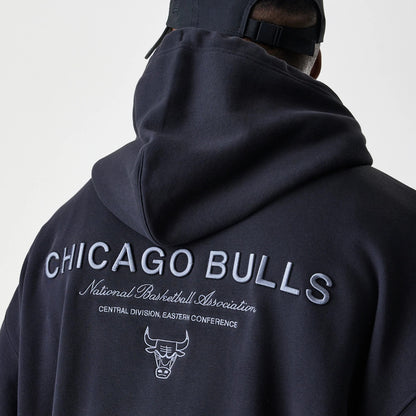 The Male model is wearing Chicago Bulls NBA Linear Black Oversized Full Zip Hoodie 7