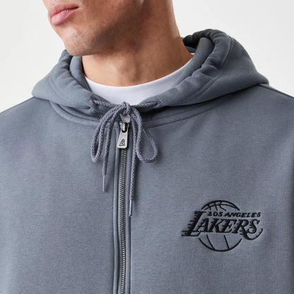 The Male model is wearing LA Lakers NBA Linear Dark Grey Oversized Full Zip Hoodie 6