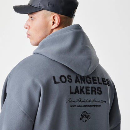 The Male model is wearing LA Lakers NBA Linear Dark Grey Oversized Full Zip Hoodie 5