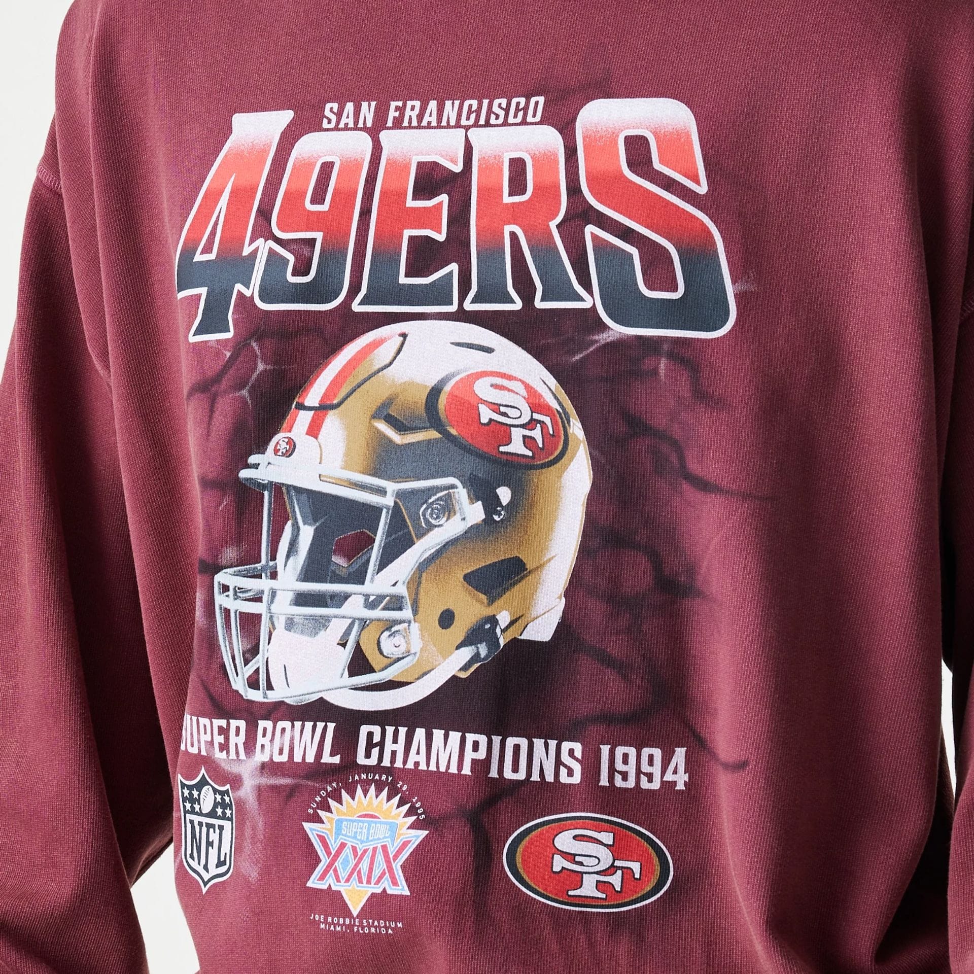 NFL Washed Boxy San Francisco 49ers Dark Red Oversized Crew Neck