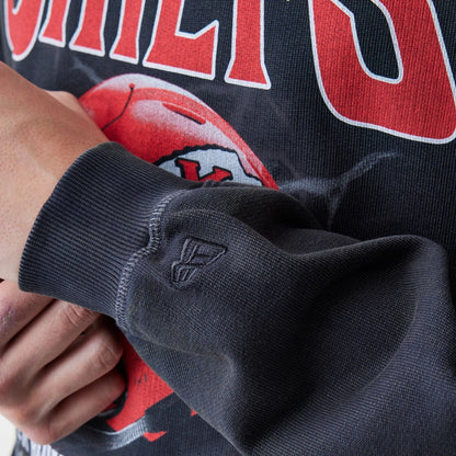 The Male model is wearing Kansas City Chiefs NFL Washed Boxy Black Oversized Crew Neck Sweater  5