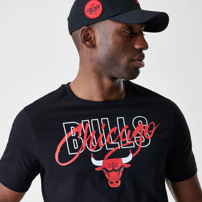 The Male model is wearing Chicago Bulls NBA Script Black T-Shirt  4