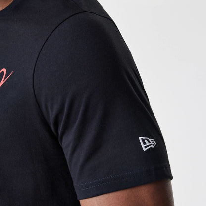 The Male model is wearing Chicago Bulls NBA Script Black T-Shirt  5