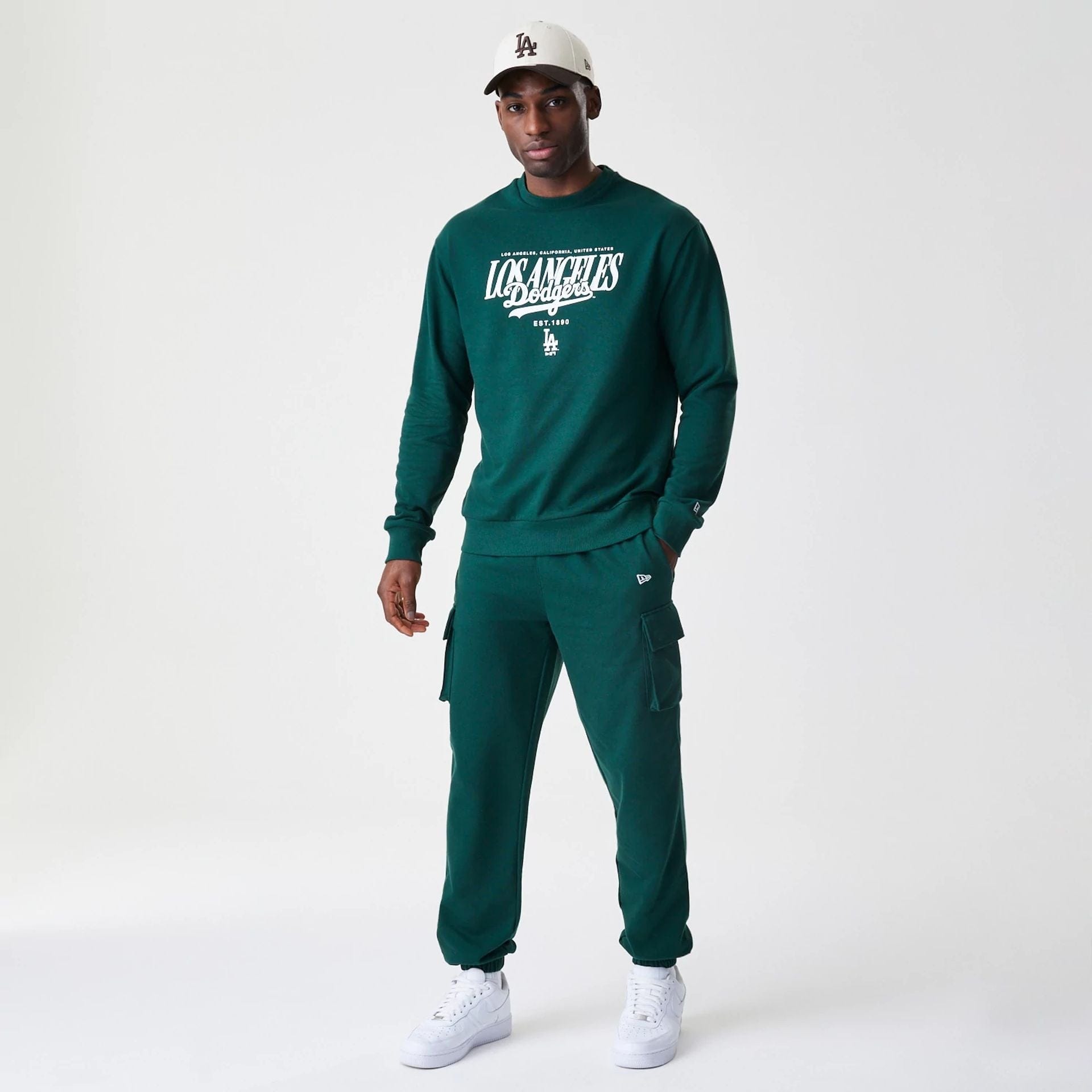 The Male model is wearing LA Dodgers MLB Script Dark Green Crew Neck Sweater  8