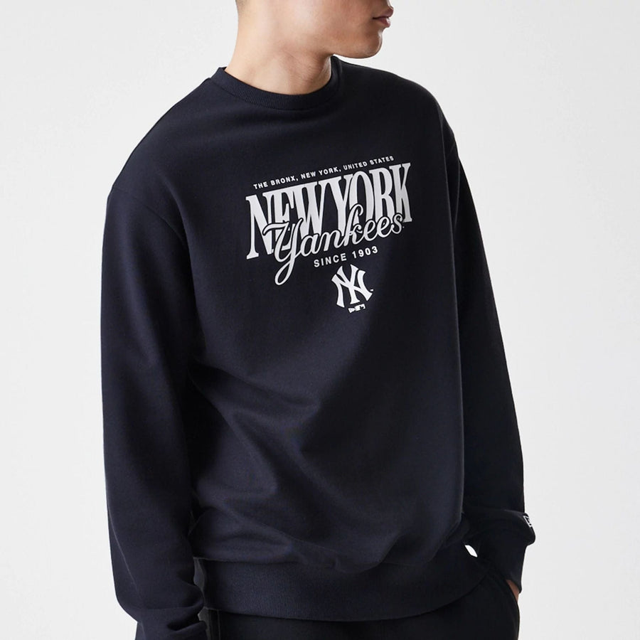 The Male model is wearing New York Yankees MLB Script Black Crew Neck Sweater  3