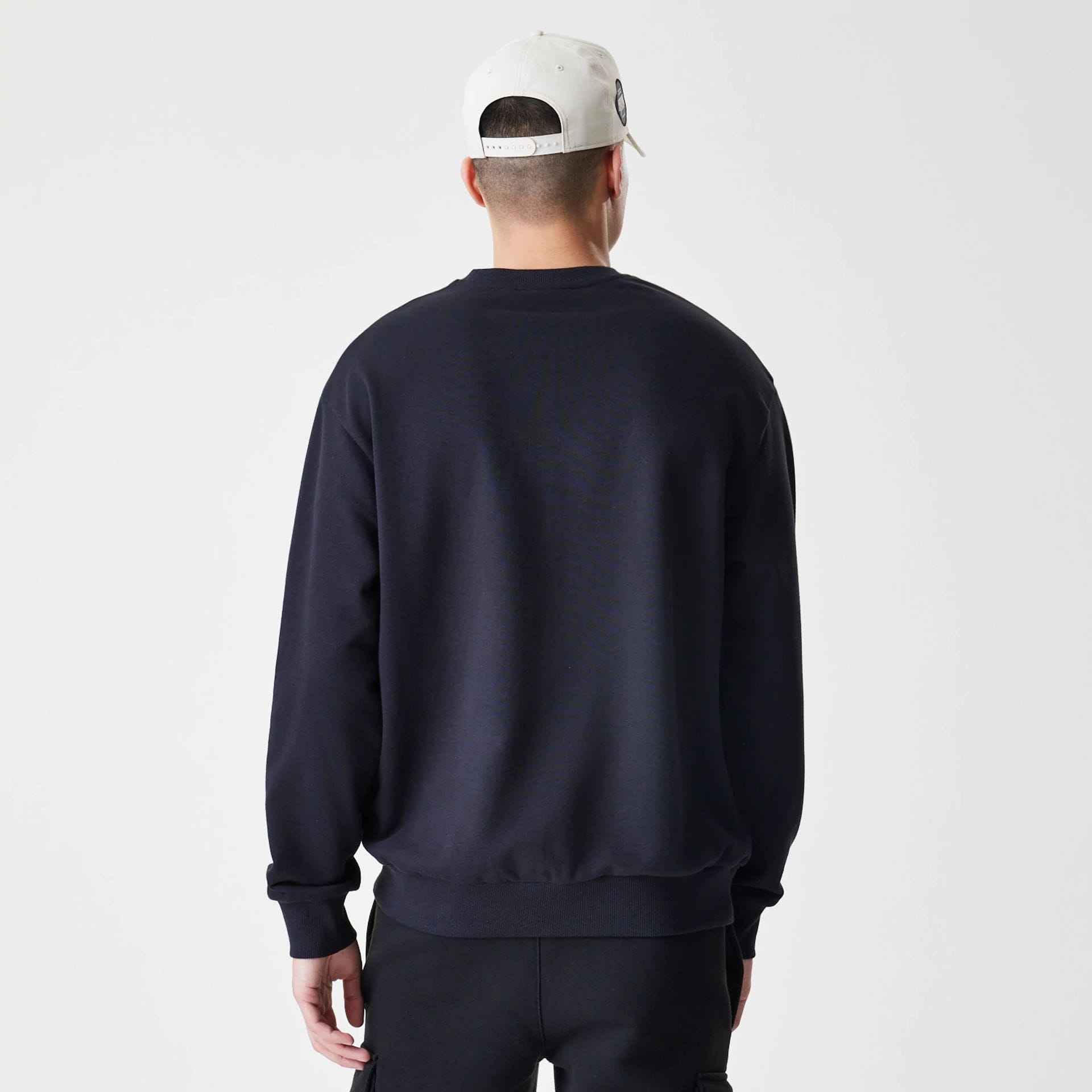 The Male model is wearing New York Yankees MLB Script Black Crew Neck Sweater  2