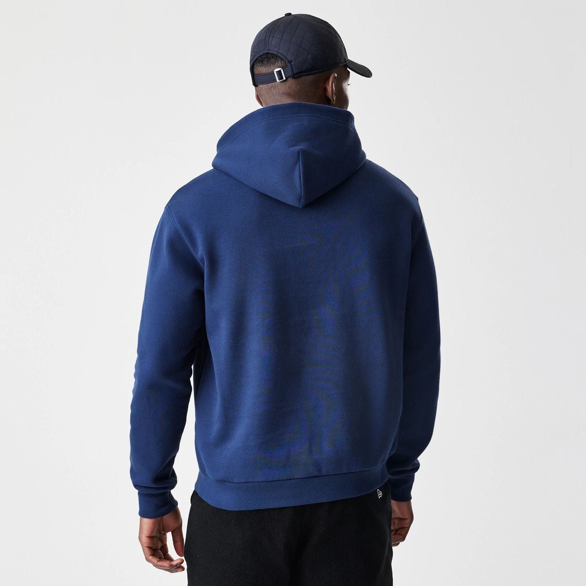 The Male model is wearing New York Yankees MLB Script Navy Oversized Pullover Hoodie  2