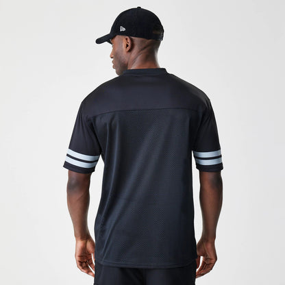 The Male model is wearing Las Vegas Raiders Script NFL Mesh Black Jersey 2