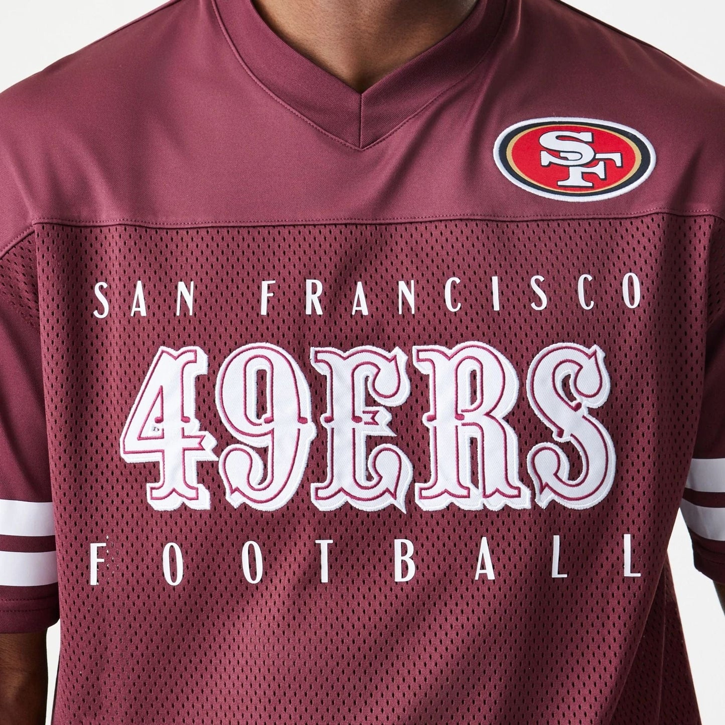 The Male model is wearing San Francisco 49ers NFL Mesh Dark Red Jersey  5