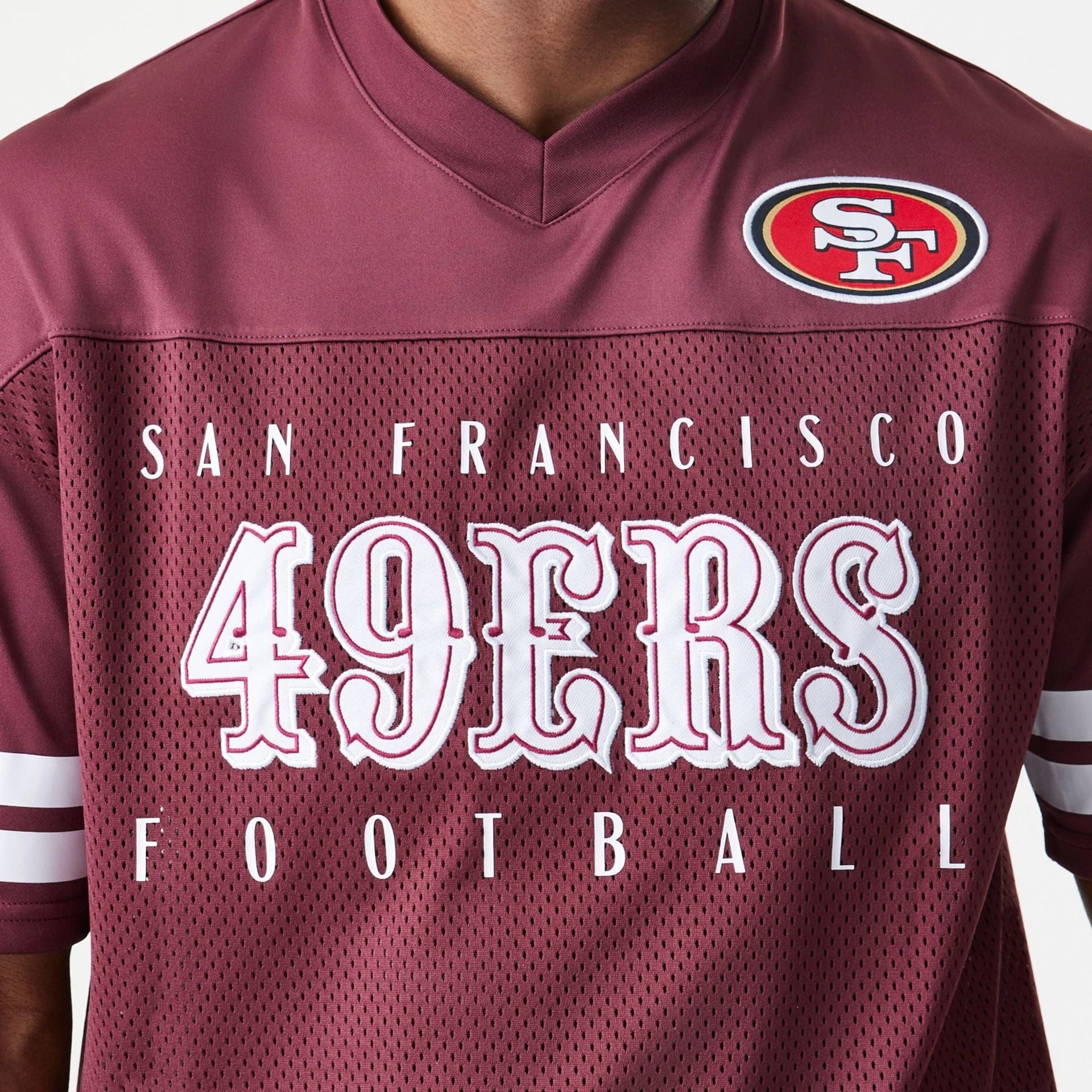 The Male model is wearing San Francisco 49ers NFL Mesh Dark Red Jersey  5