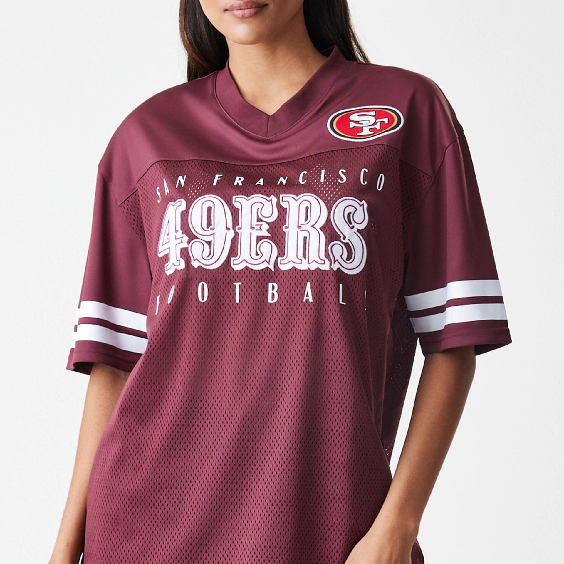 The Male model is wearing San Francisco 49ers NFL Mesh Dark Red Jersey  6