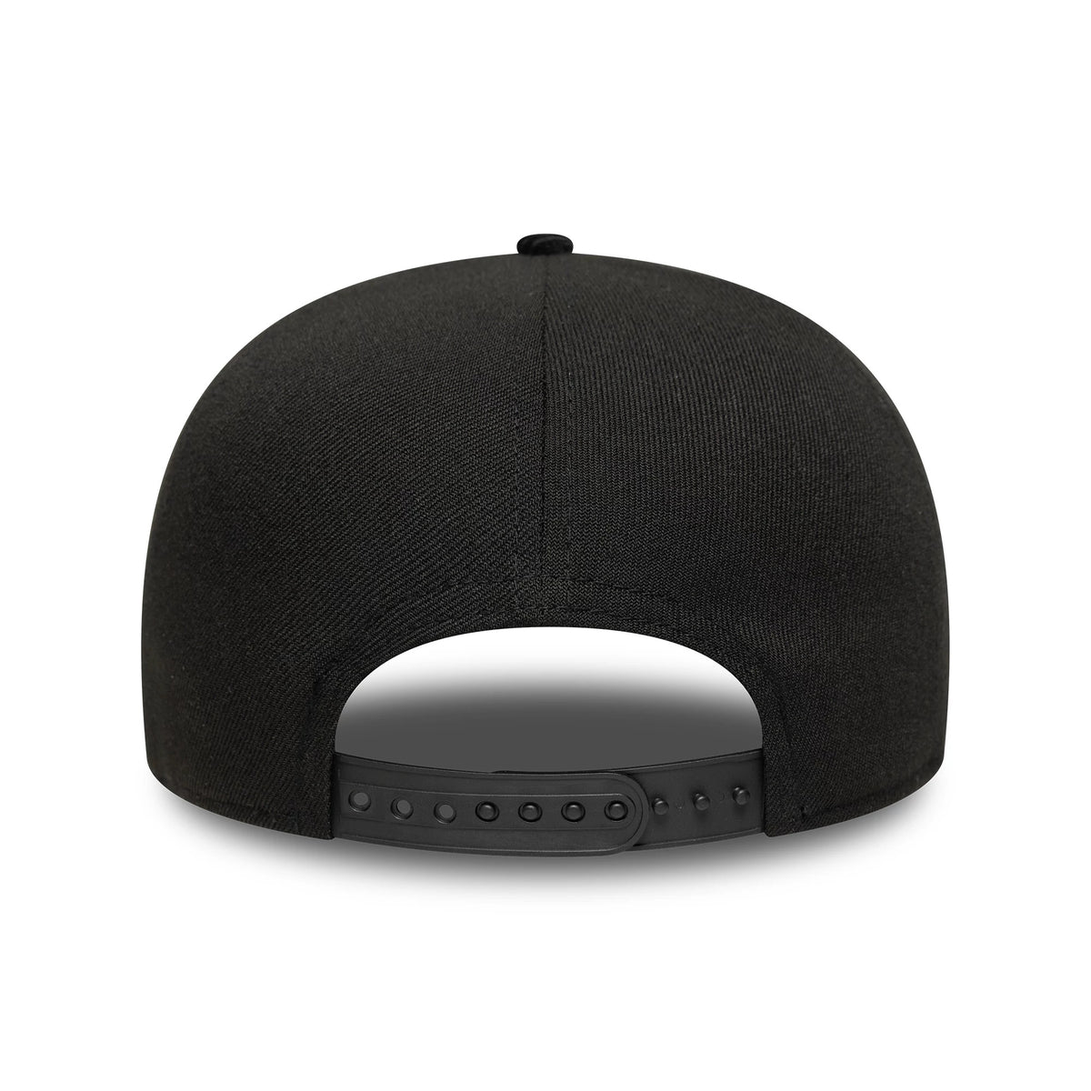 Detroit Tigers MLB Cooperstown Cord Black New Era 19TWENTY Adjustable Cap, rear view showing a black snap closure and a high curved crown, with a grainy texture across the black panels.