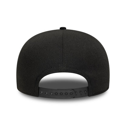 Detroit Tigers MLB Cooperstown Cord Black New Era 19TWENTY Adjustable Cap, rear view showing a black snap closure and a high curved crown, with a grainy texture across the black panels.