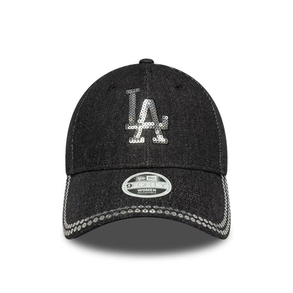 This is a LA Dodgers Womens MLB Sequin Black 9FORTY Adjustable Cap 2