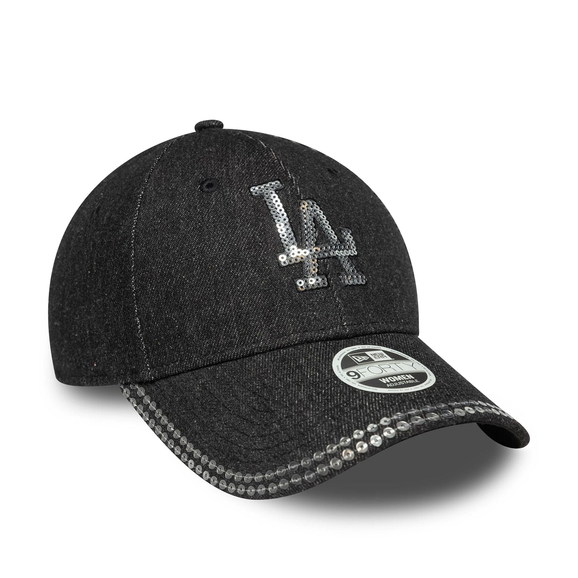 This is a LA Dodgers Womens MLB Sequin Black 9FORTY Adjustable Cap 3