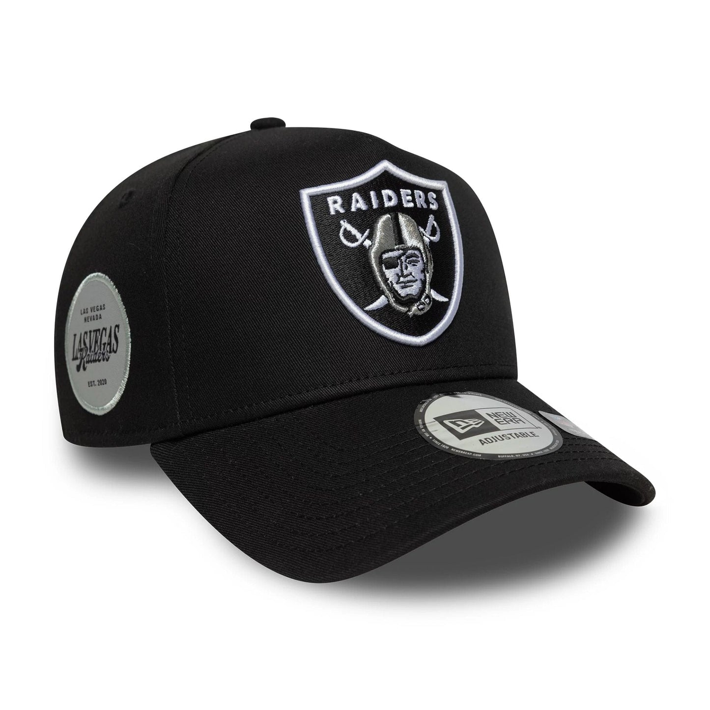 This is a Las Vegas Raiders NFL Sidepatch Black 9FORTY E-Frame Adjustable Cap 1