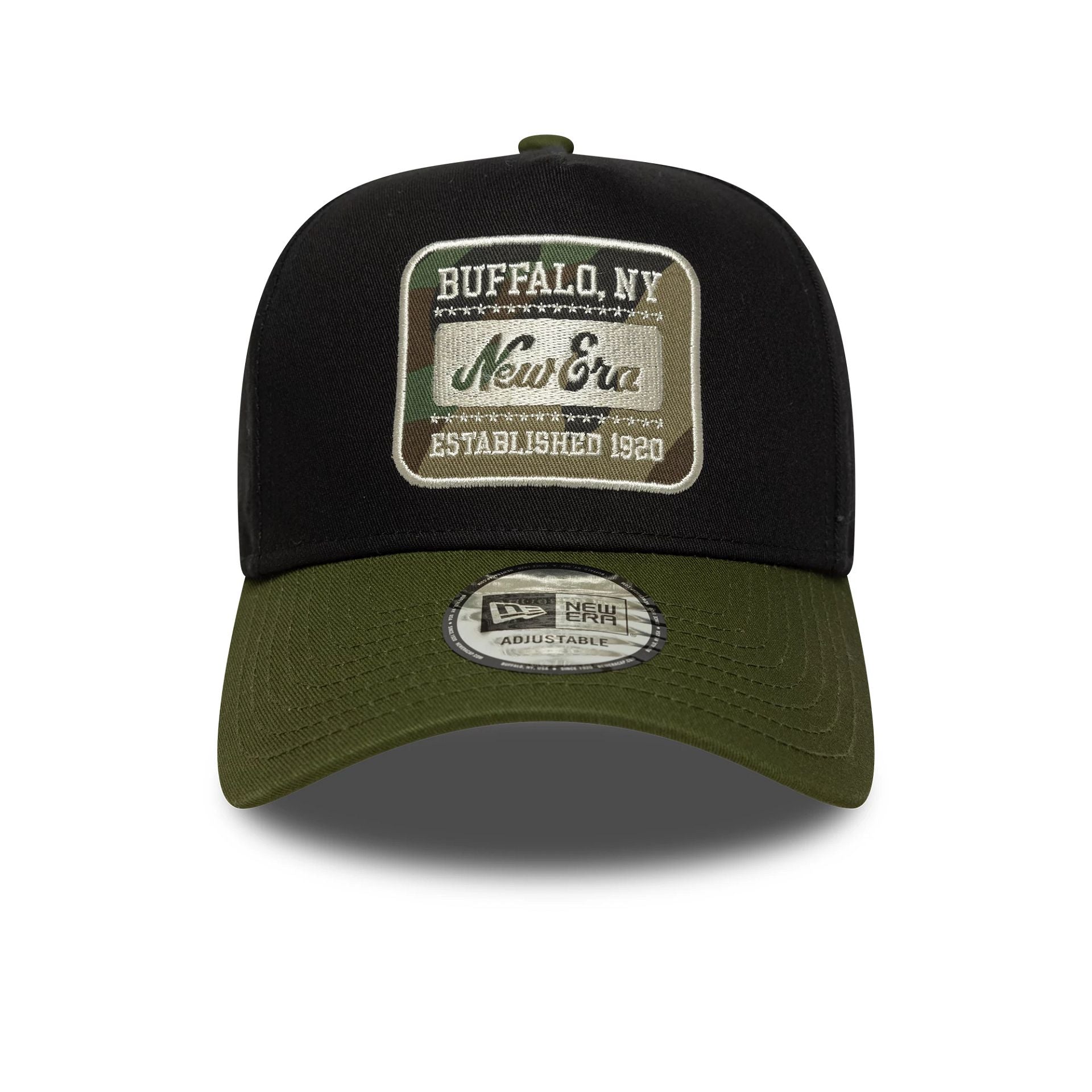 This is a  New Era Camo Patch Black 9FORTY E-Frame Adjustable Cap 2