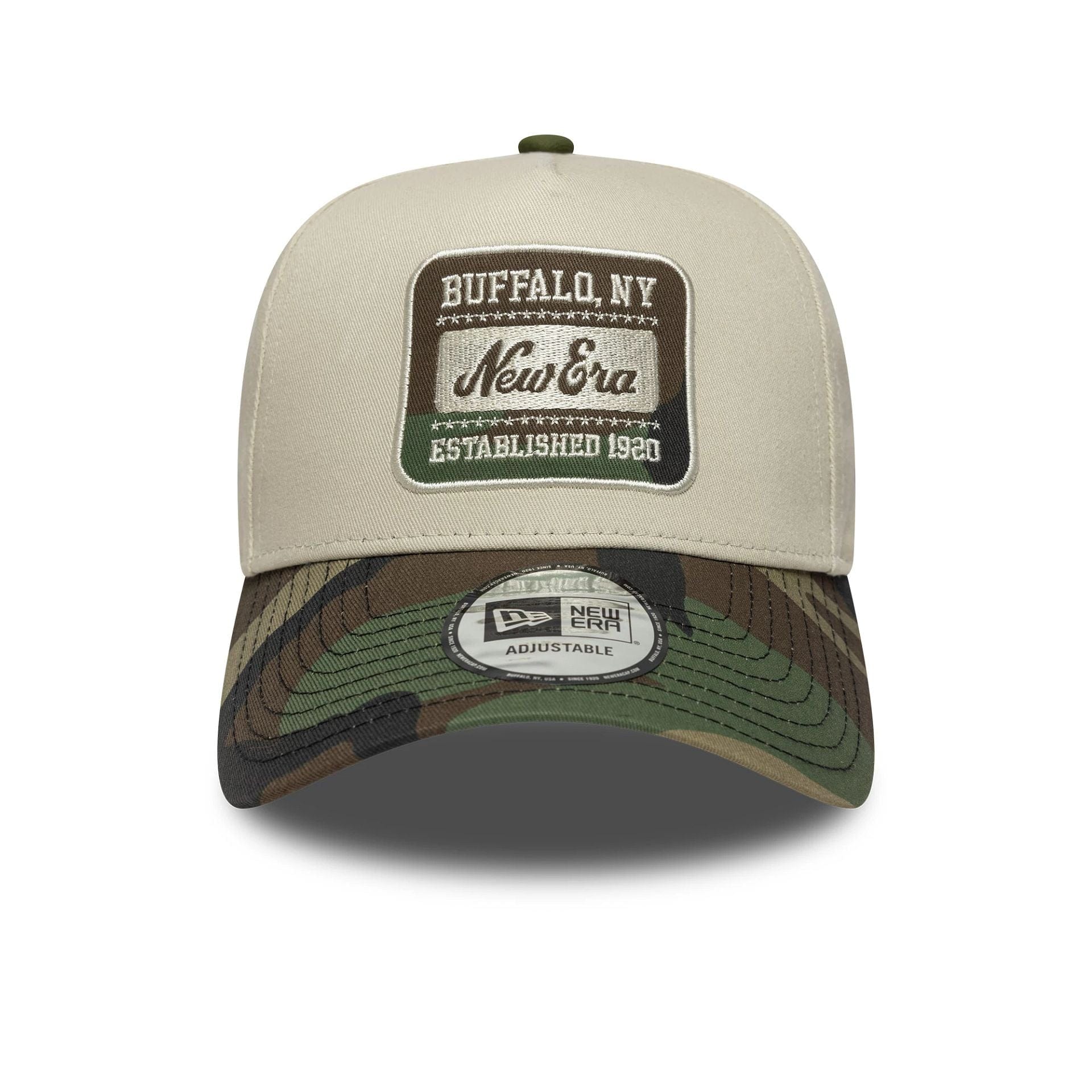 This is a  New Era Camo Patch Cream 9FORTY E-Frame Adjustable Cap 2
