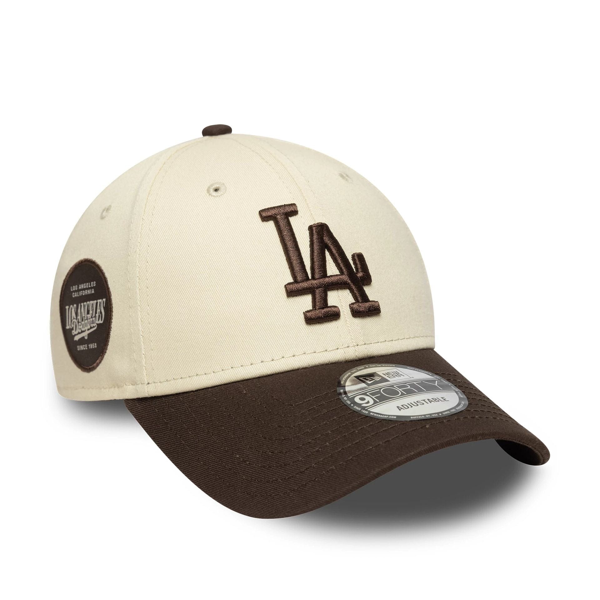 This is a LA Dodgers MLB Sidepatch Cream 9FORTY Adjustable Cap 1