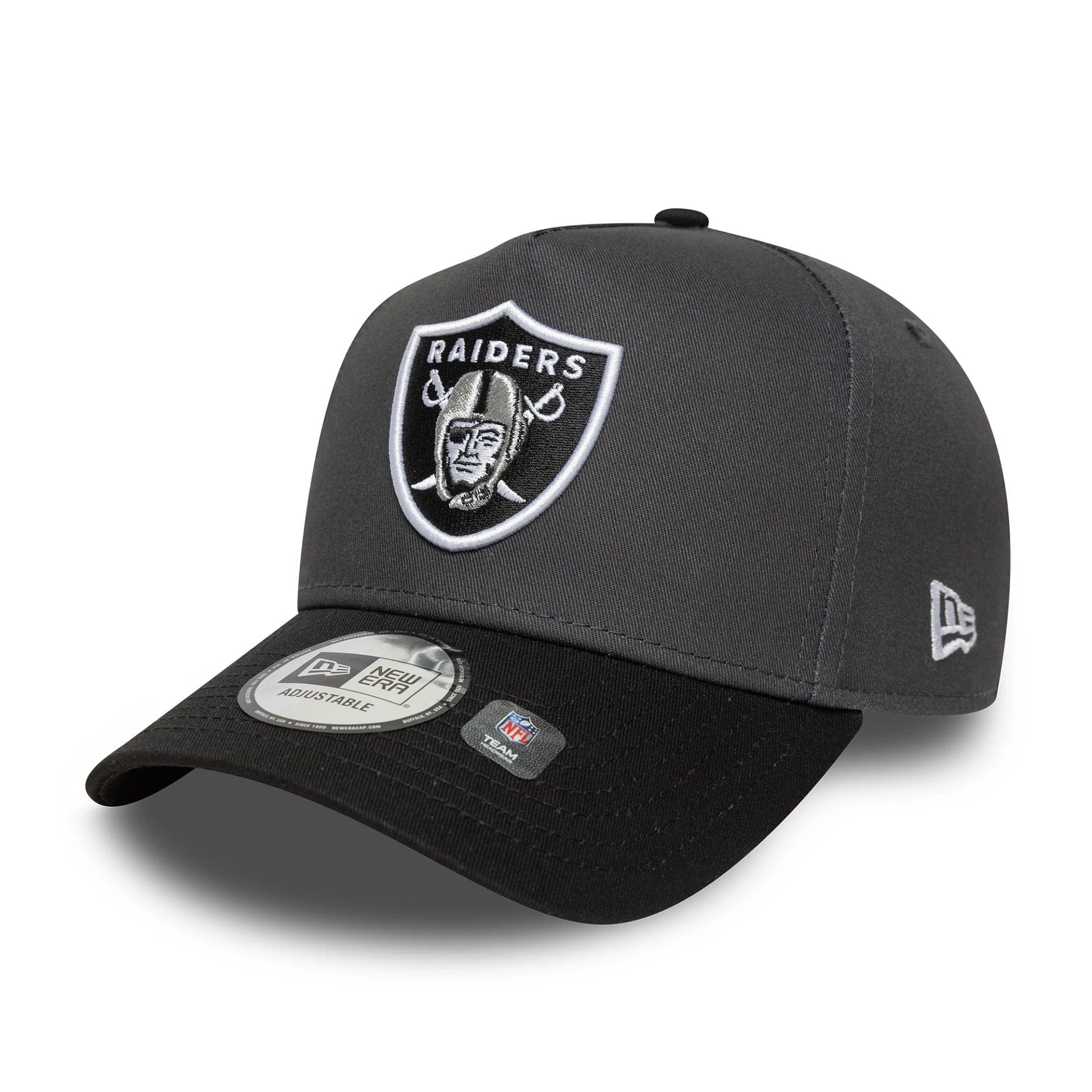 This is a Las Vegas Raiders NFL Charcoal 9FORTY E-Frame Adjustable Cap 1