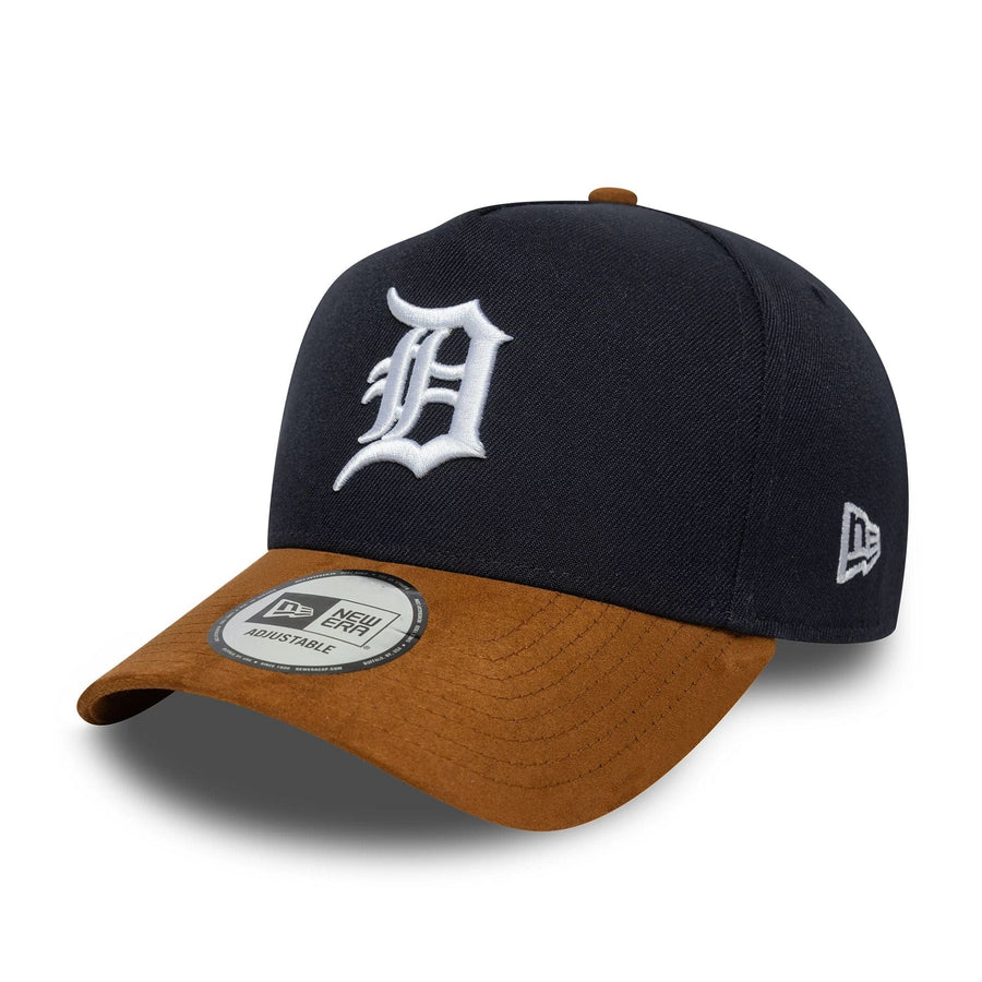 This is a Detroit Tigers MLB Suede Visor Navy 9FORTY E-Frame Adjustable Cap 1