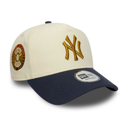 This is a New York Yankees MLB World Series Patch Cream 9FORTY E-Frame Adjustable Cap 1