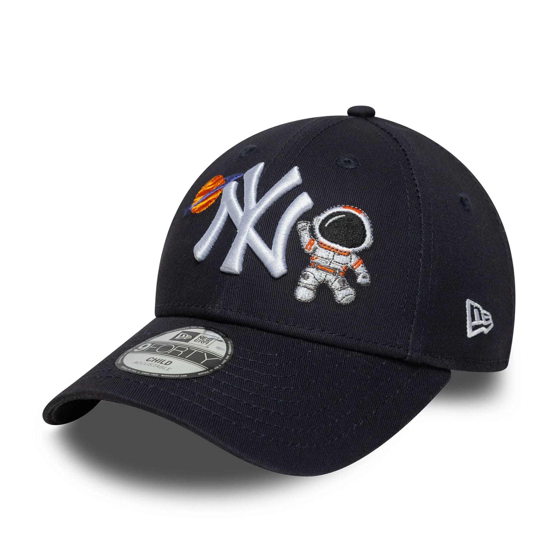 This is a New York Yankees Child MLB Space Icon Navy 9FORTY Adjustable Cap 1