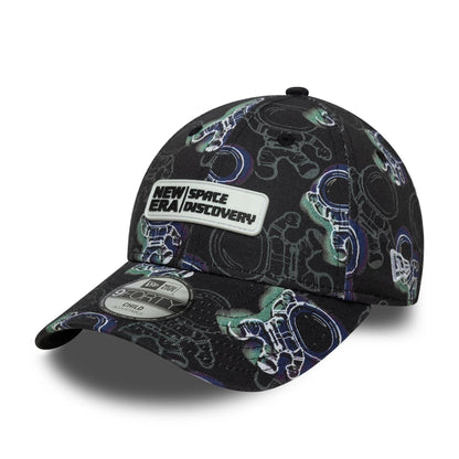 This is a  Child New Era Space All Over Print Black 9FORTY Adjustable Cap 1