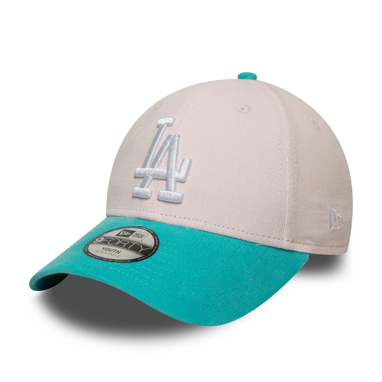 This is a LA Dodgers Youth MLB Cord Pastel Pink 9FORTY Adjustable Cap 1