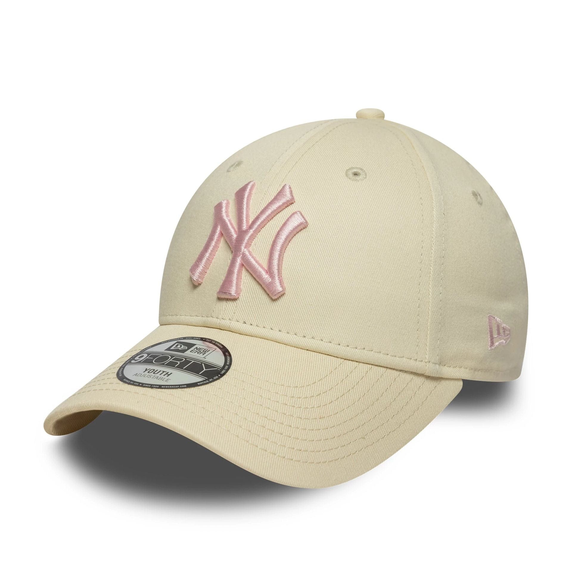 This is a New York Yankees Youth MLB League Essential Cream 9FORTY Adjustable Cap 1
