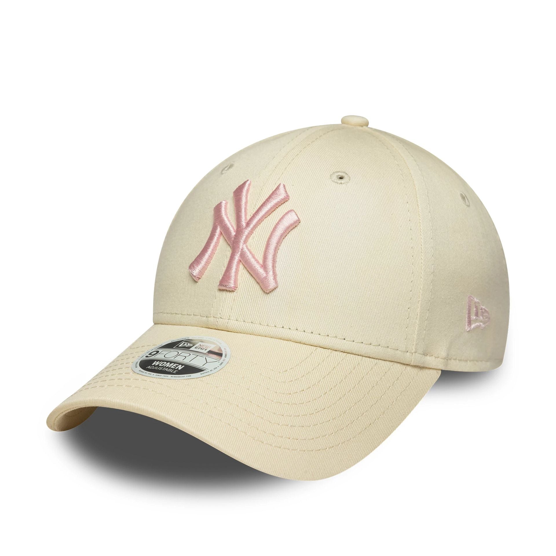 This is a New York Yankees Womens MLB League Essential Cream 9FORTY Adjustable Cap 1