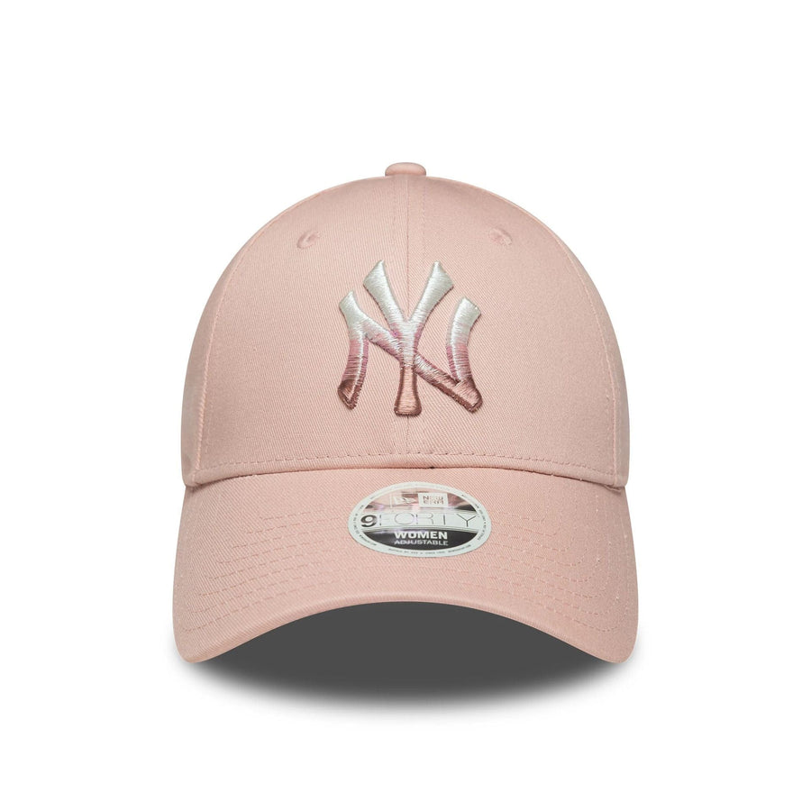 This is a New York Yankees Womens MLB Metallic Logo Pastel Pink 9FORTY Adjustable Cap 2