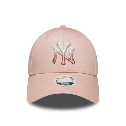 This is a New York Yankees Womens MLB Metallic Logo Pastel Pink 9FORTY Adjustable Cap 2