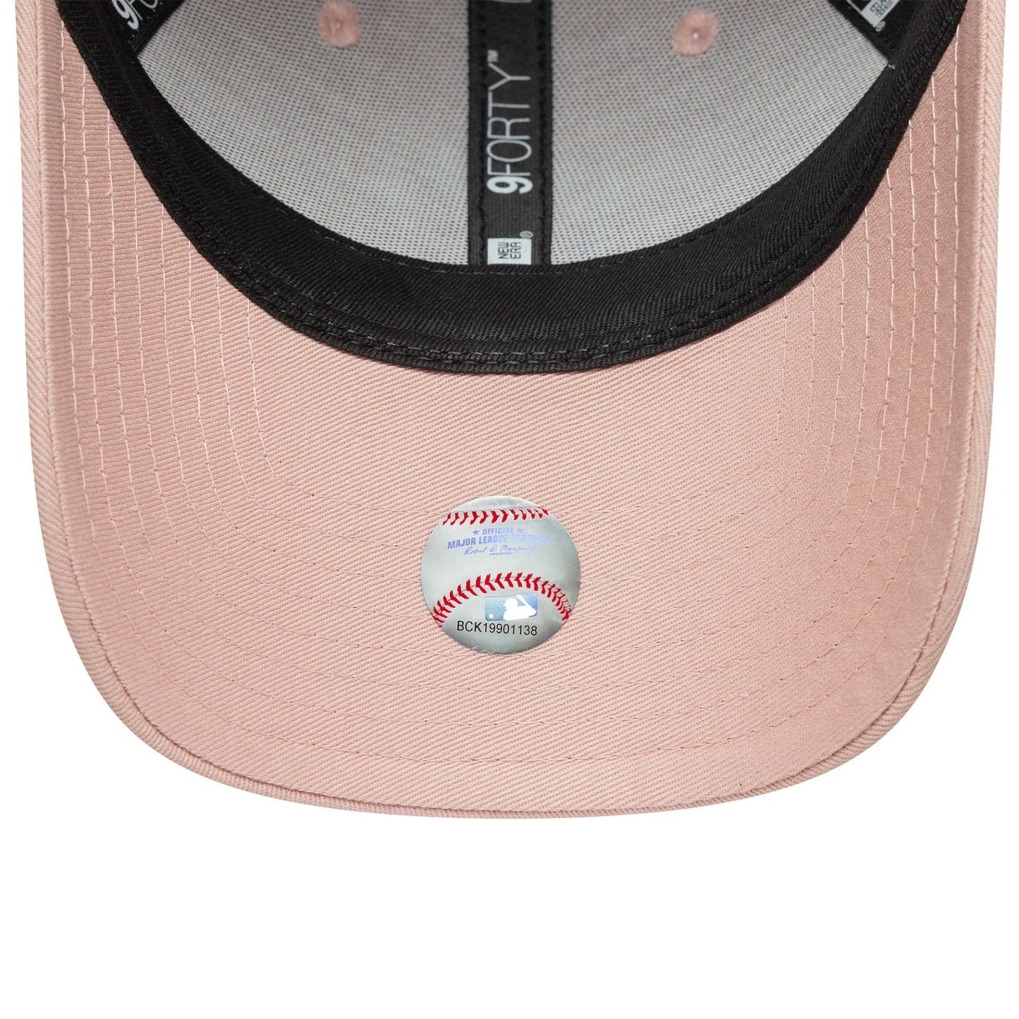 This is a New York Yankees Womens MLB Metallic Logo Pastel Pink 9FORTY Adjustable Cap 5