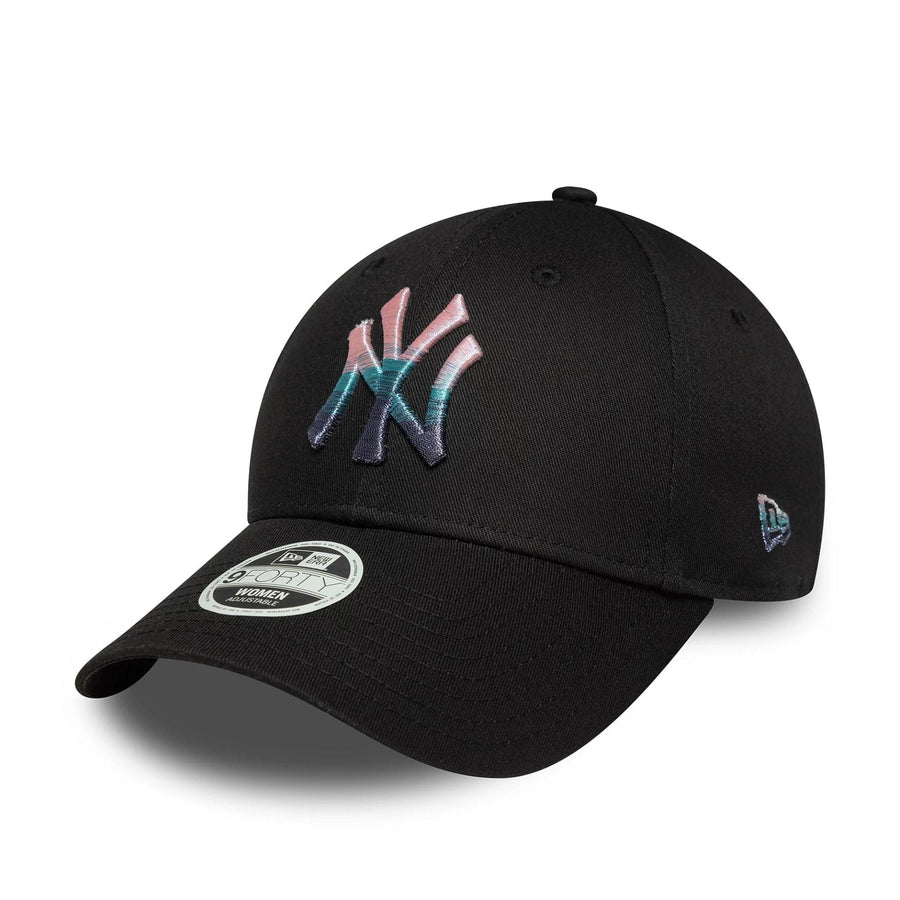 This is a New York Yankees Womens MLB Metallic Logo Black 9FORTY Adjustable Cap 1
