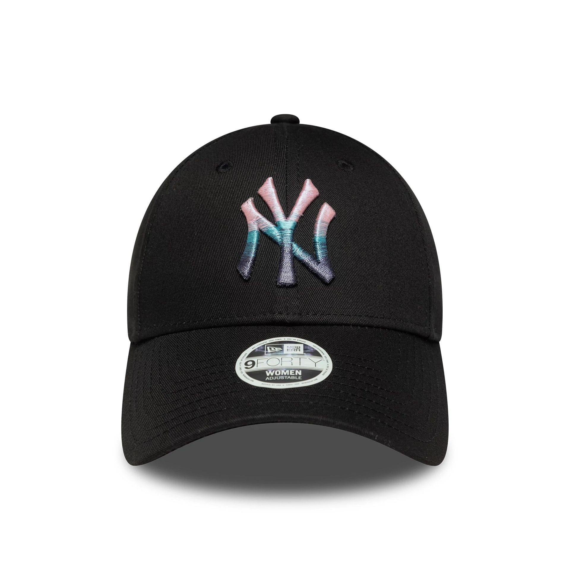 This is a New York Yankees Womens MLB Metallic Logo Black 9FORTY Adjustable Cap 2
