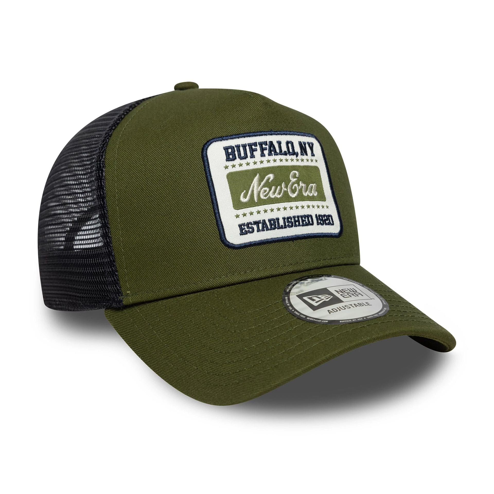 This is a  New Era Patch Dark Green 9FORTY A-Frame Trucker Adjustable Cap 3