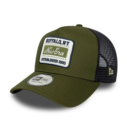 This is a  New Era Patch Dark Green 9FORTY A-Frame Trucker Adjustable Cap 1