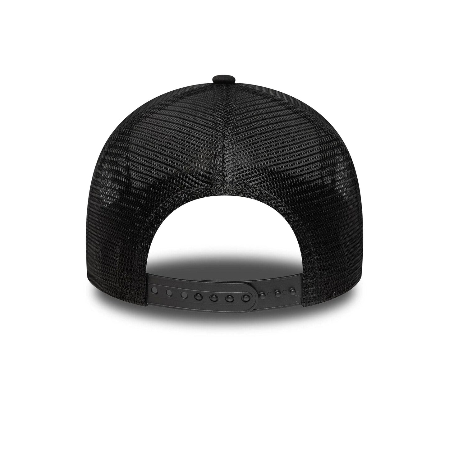 This is a New York Yankees MLB League Essential Black 9FORTY A-Frame Trucker Adjustable Cap 4