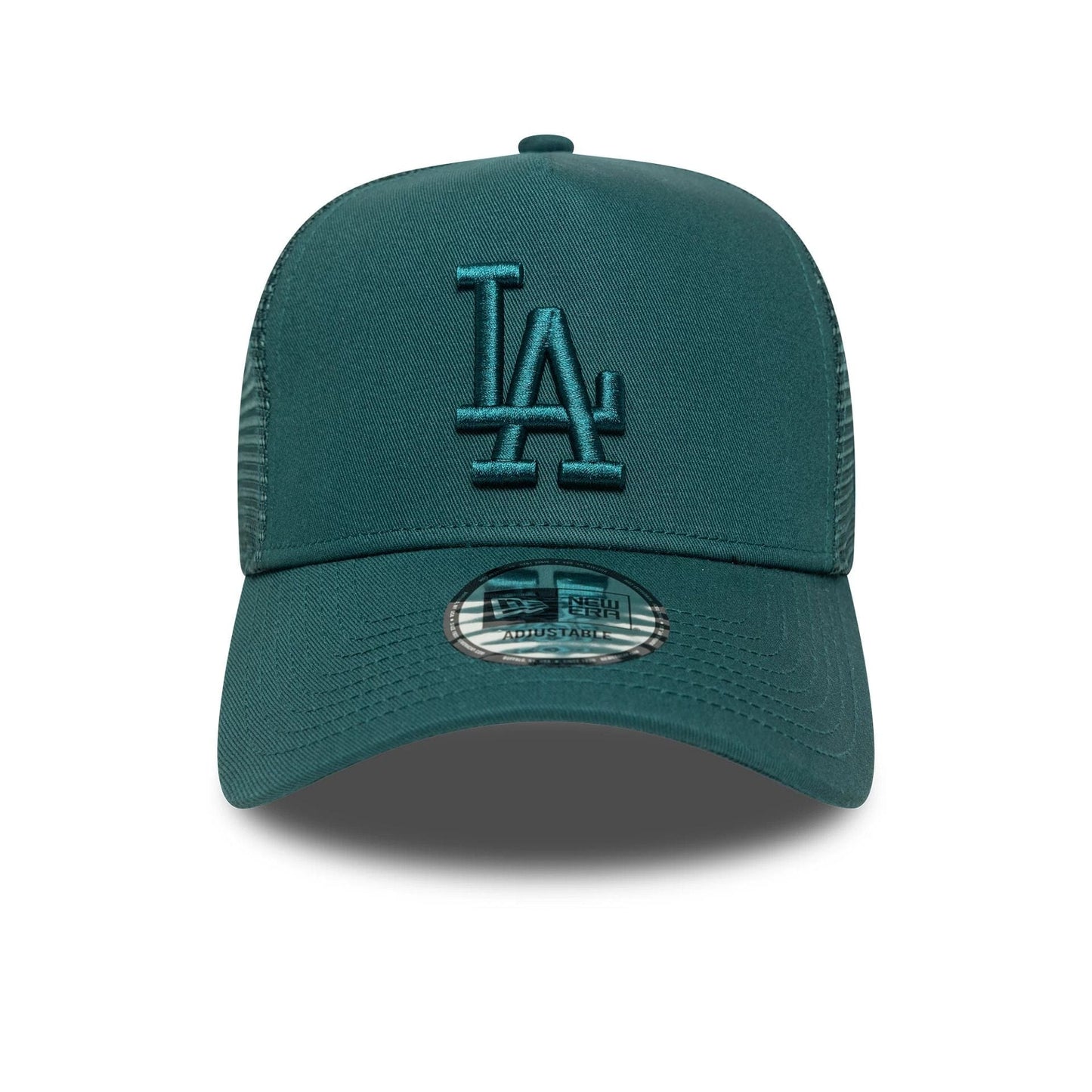 This is a LA Dodgers MLB League Essential Dark Green 9FORTY A-Frame Trucker Adjustable Cap 2