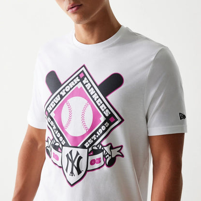 The Male model is wearing New York Yankees MLB Baseball Graphic White T-Shirt 3