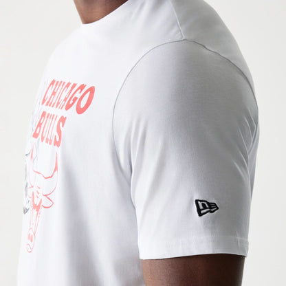 The Male model is wearing Chicago Bulls NBA Flame Graphic White T-Shirt 5