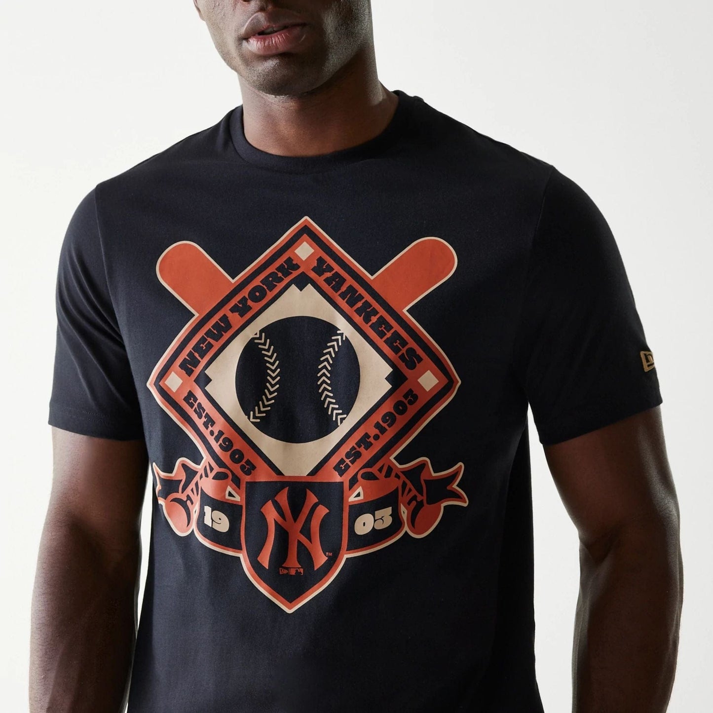 The Male model is wearing New York Yankees MLB Baseball Graphic Black T-Shirt 3
