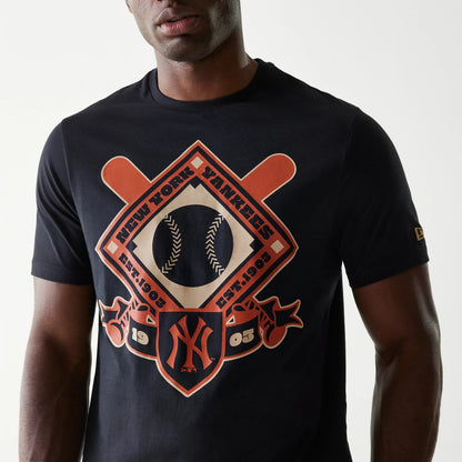 The Male model is wearing New York Yankees MLB Baseball Graphic Black T-Shirt 3