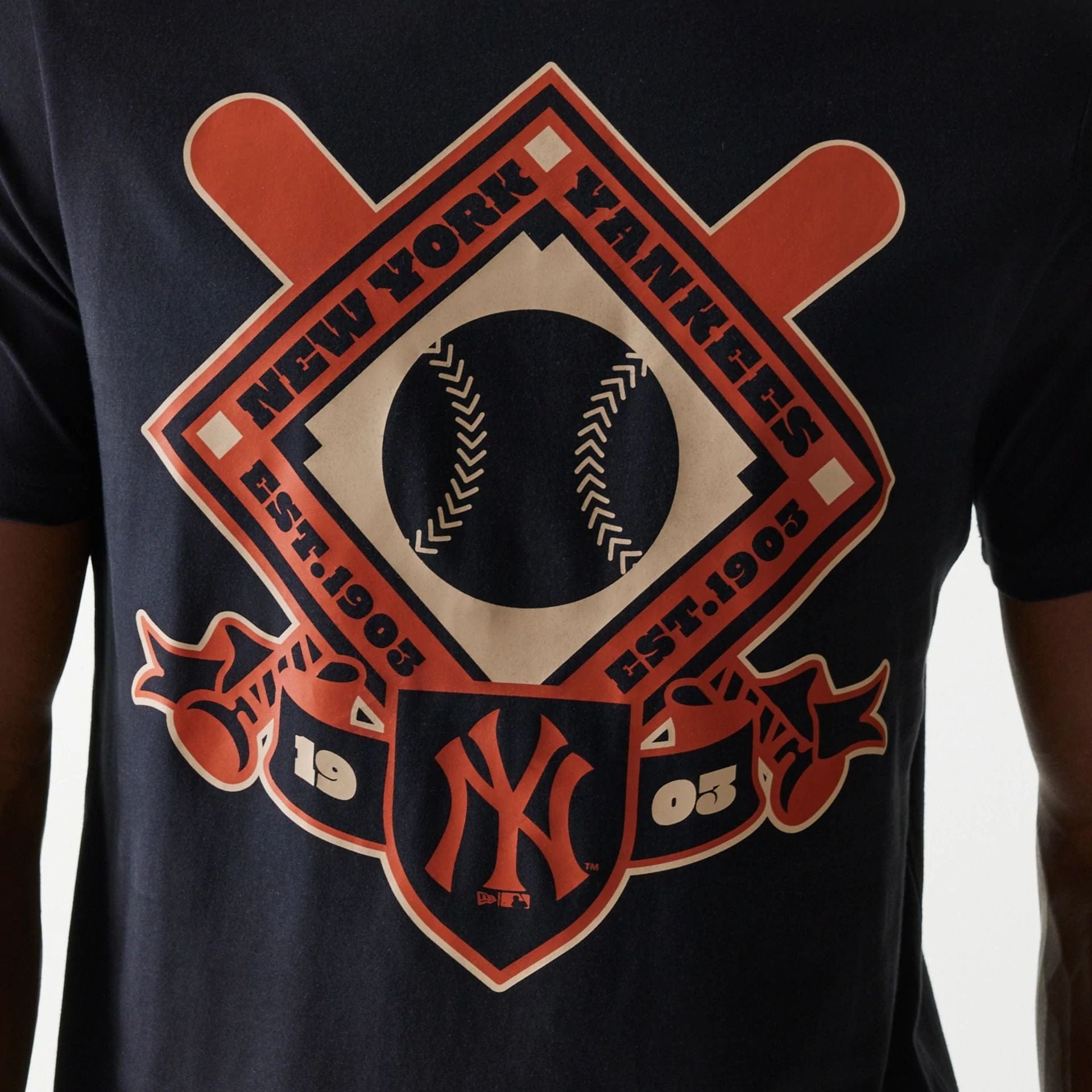 The Male model is wearing New York Yankees MLB Baseball Graphic Black T-Shirt 4