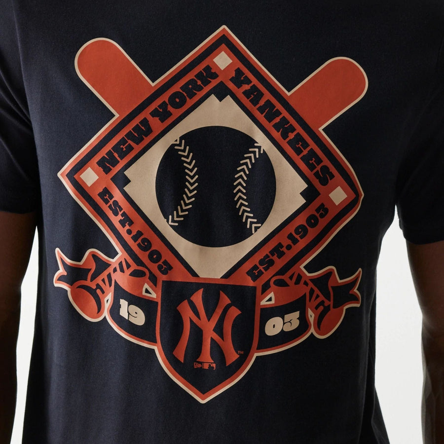 The Male model is wearing New York Yankees MLB Baseball Graphic Black T-Shirt 4