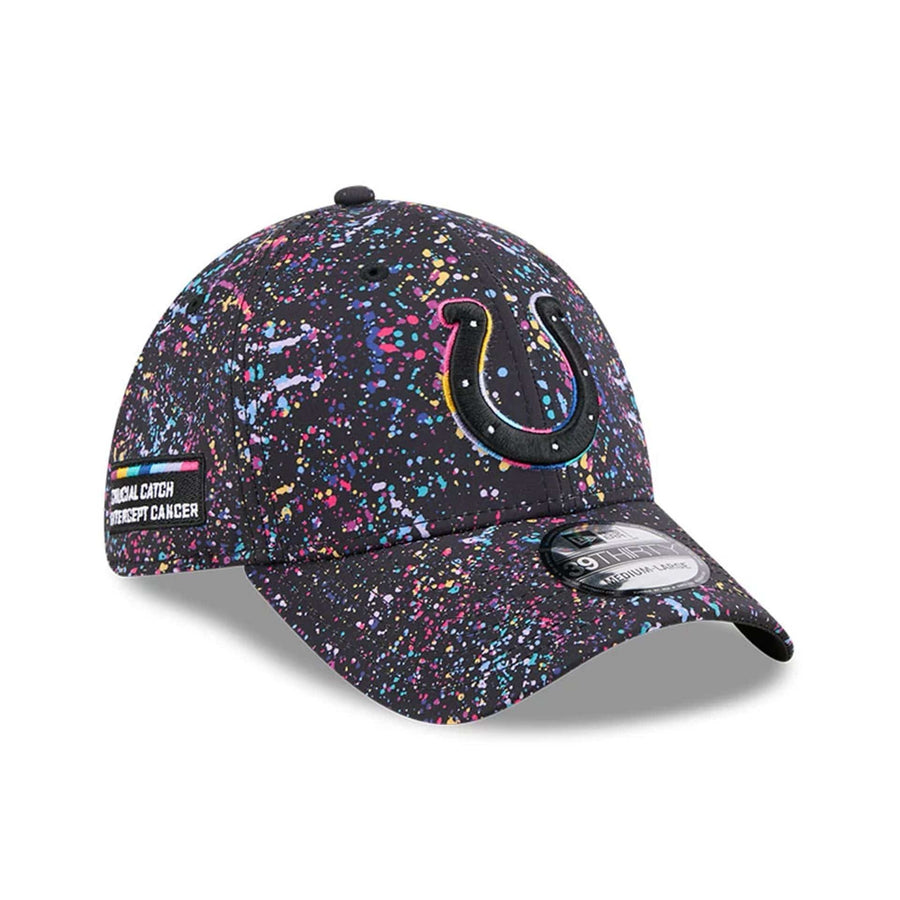 This is a Indianapolis Colts NFL Crucial Catch 2025 Black 39THIRTY Stretch Fit Cap 1